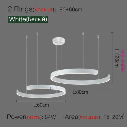 Suspension LED nordique anneaux ronds en métal pour salle à manger et cuisine