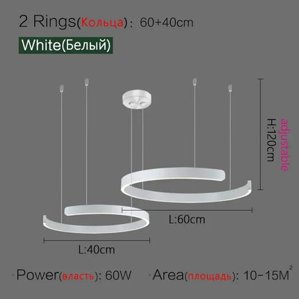 Suspension LED nordique anneaux ronds en métal pour salle à manger et cuisine