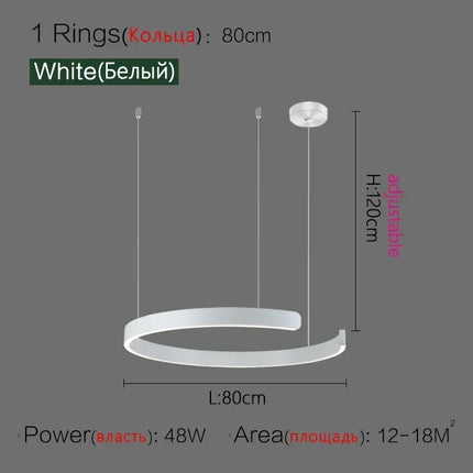 Suspension LED nordique anneaux ronds en métal pour salle à manger et cuisine