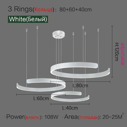 Suspension LED nordique anneaux ronds en métal pour salle à manger et cuisine
