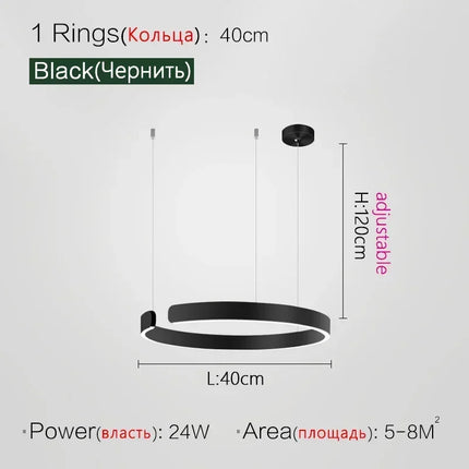 Suspension LED nordique anneaux ronds en métal pour salle à manger et cuisine