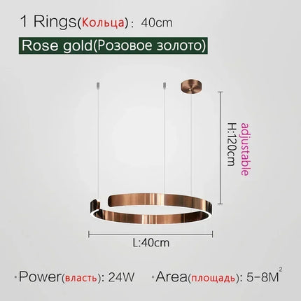 Suspension LED nordique anneaux ronds en métal pour salle à manger et cuisine