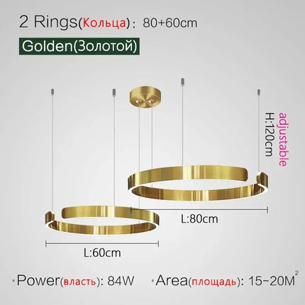 Suspension LED nordique anneaux ronds en métal pour salle à manger et cuisine