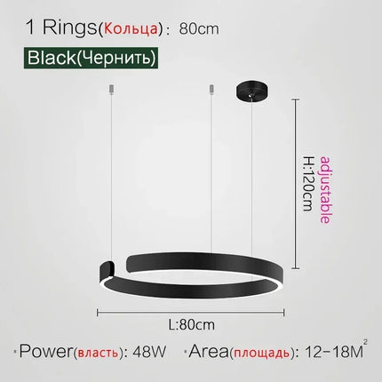 Suspension LED nordique anneaux ronds en métal pour salle à manger et cuisine