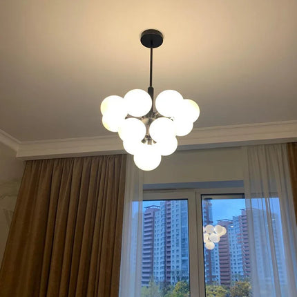 Suspension LED en verre dépoli au design moderne, lumière blanche chaude, luminaire plafond élégant