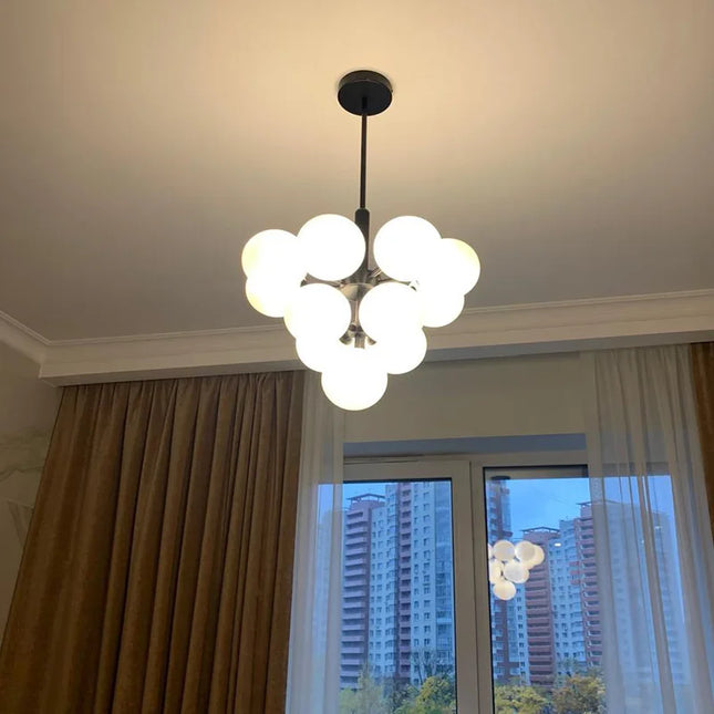 Suspension LED en verre dépoli au design moderne, lumière blanche chaude, luminaire plafond élégant