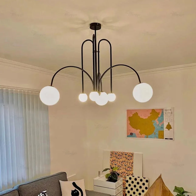 Suspension nordique minimaliste en fer, lumière LED chaleureuse, design intérieur élégant