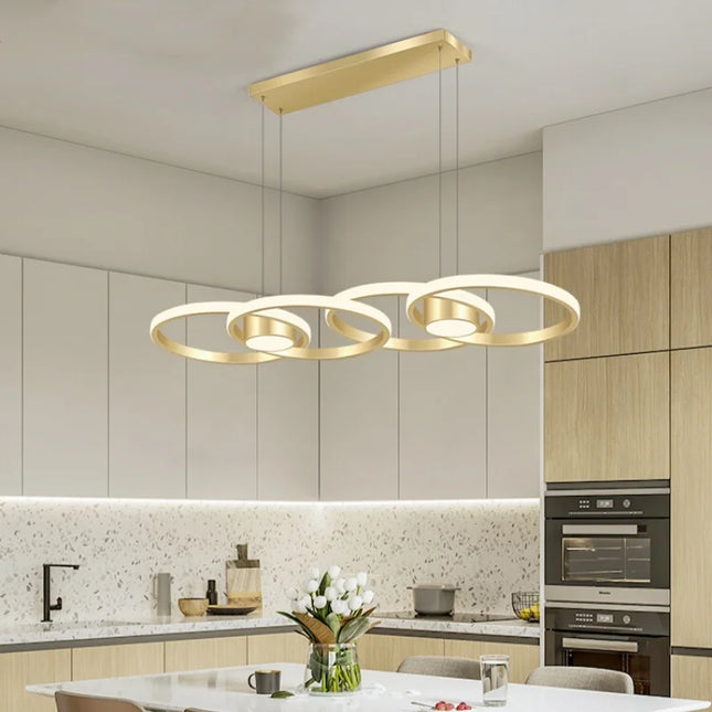 Suspension circulaire en aluminium moderne avec lumière LED chaude, pour salon et salle à manger