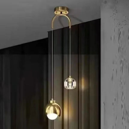 Suspension Boule en Verre de Cendre et Métal, Design Contemporain, Lumière Chaude
