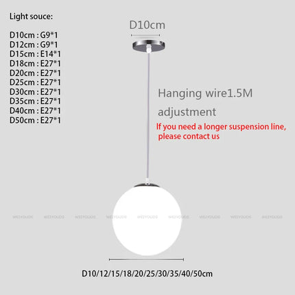 Suspension boule en verre blanc, lumière LED moderne pour ambiance cosy