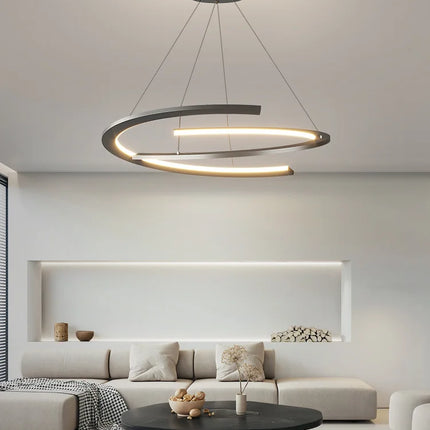 Suspension anneau design nordique en métal, lumière LED chaleureuse