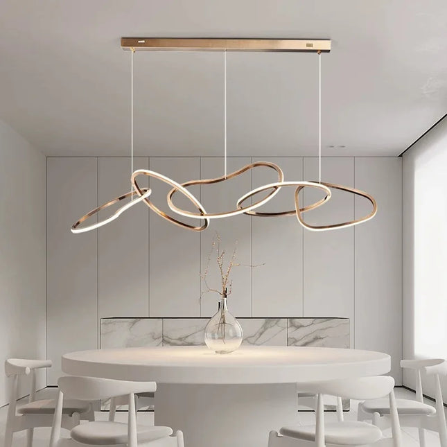 Suspension moderne en acier inoxydable or rose, luminaire minimaliste haut de gamme