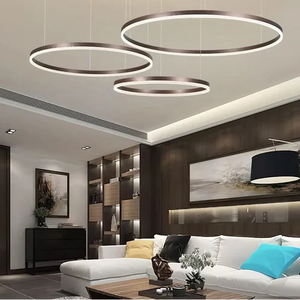 Suspension LED Circulaire en Aluminium, Design Moderne et Lumière Chaude, Luminaire pour Salon et Bureau