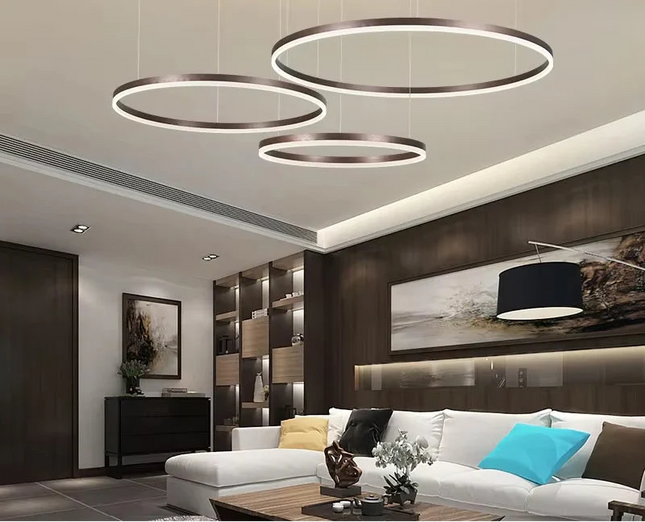 Suspension LED Circulaire en Aluminium, Design Moderne et Lumière Chaude, Luminaire pour Salon et Bureau