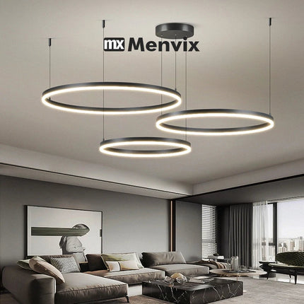 Suspension LED Circulaire en Aluminium, Design Moderne et Lumière Chaude, Luminaire pour Salon et Bureau