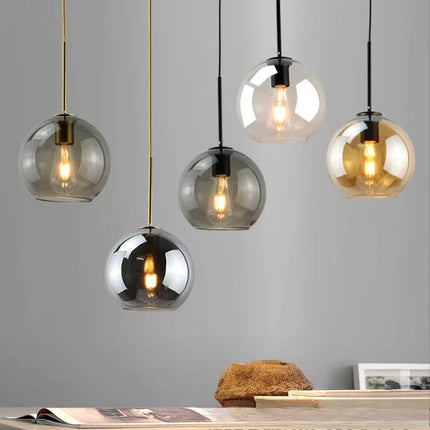 Suspension LED boule en verre noir et violet, design moderne pour intérieur