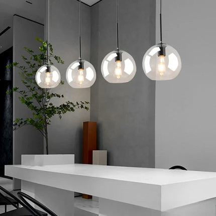 Suspension LED boule en verre noir et violet, design moderne pour intérieur