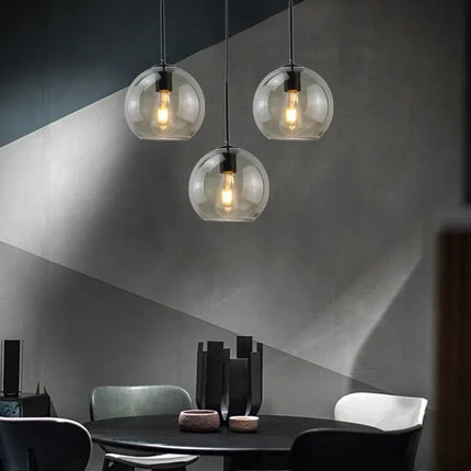Suspension LED boule en verre noir et violet, design moderne pour intérieur