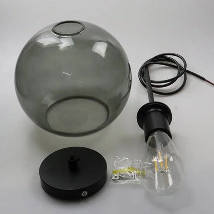 Suspension LED boule en verre noir et violet, design moderne pour intérieur
