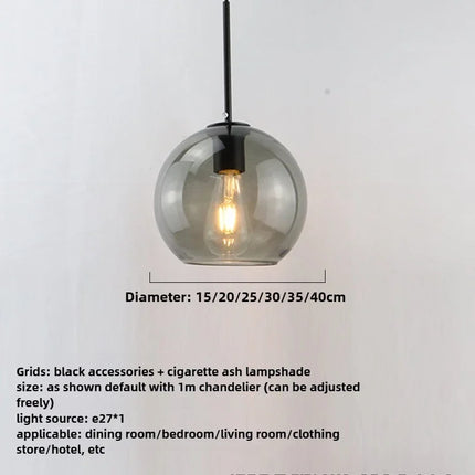 Suspension LED boule en verre noir et violet, design moderne pour intérieur