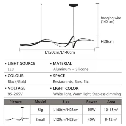 Suspension LED moderne en aluminium, lumière chaude réglable pour intérieur