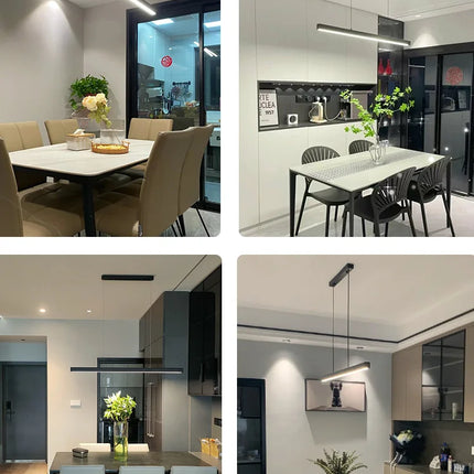 Suspension LED linéaire moderne en aluminium pour salle à manger, lumière chaude réglable