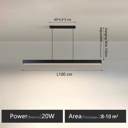 Suspension LED linéaire moderne en aluminium pour salle à manger, lumière chaude réglable