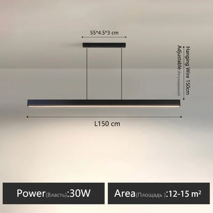 Suspension LED linéaire moderne en aluminium pour salle à manger, lumière chaude réglable