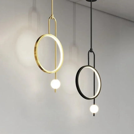 Suspension LED Boule en Verre Noir et Or, Lumière Chaude Moderne