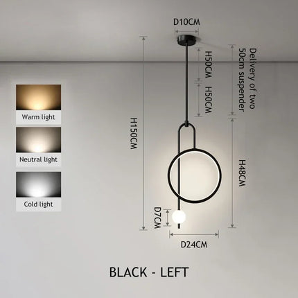Suspension LED Boule en Verre Noir et Or, Lumière Chaude Moderne