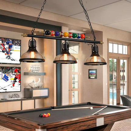 Suspension billard rétro LED avec 3 abat-jours en verre, ambiance chaleureuse