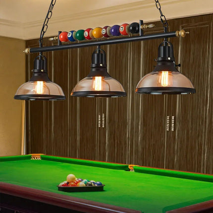 Suspension billard rétro LED avec 3 abat-jours en verre, ambiance chaleureuse