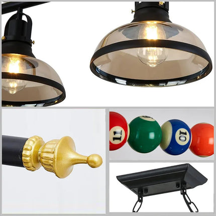 Suspension billard rétro LED avec 3 abat-jours en verre, ambiance chaleureuse