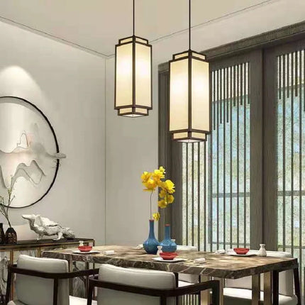 Suspension chinoise en tissu beige, design moderne pour salon et salle à manger