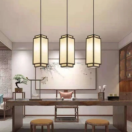 Suspension chinoise en tissu beige, design moderne pour salon et salle à manger