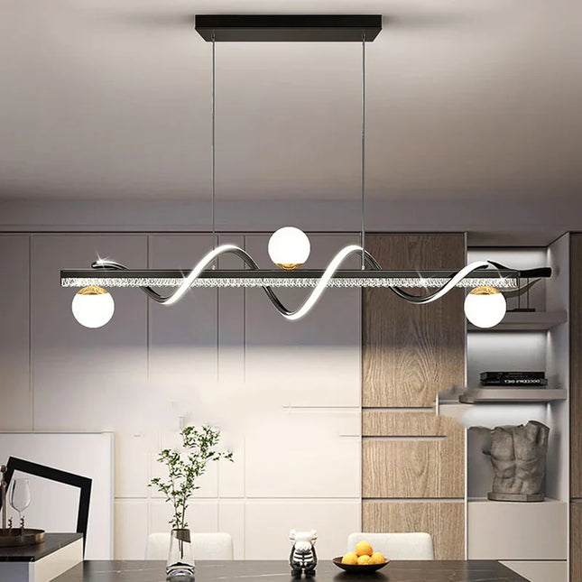 Suspension LED moderne en ferronnerie et acrylique, lumière chaude réglable pour salon et salle à manger