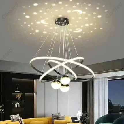 Suspension LED nordique moderne noire et dorée, éclairage cosy pour salon et chambre