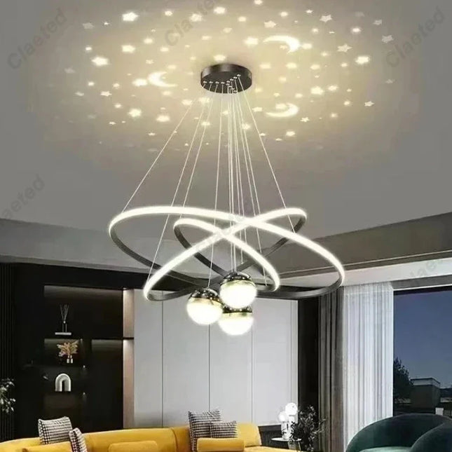 Suspension LED nordique moderne noire et dorée, éclairage cosy pour salon et chambre