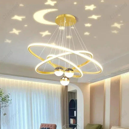 Suspension LED nordique moderne noire et dorée, éclairage cosy pour salon et chambre