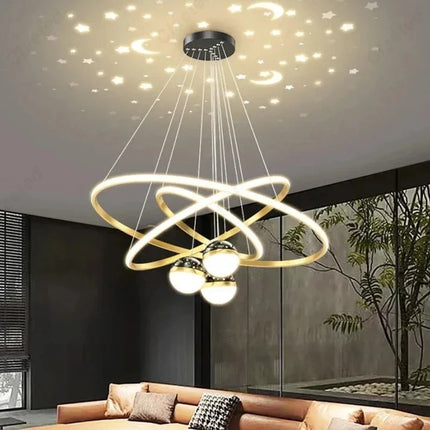 Suspension LED nordique moderne noire et dorée, éclairage cosy pour salon et chambre