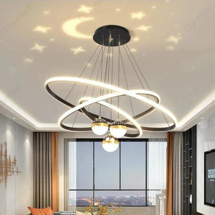 Suspension LED nordique moderne noire et dorée, éclairage cosy pour salon et chambre