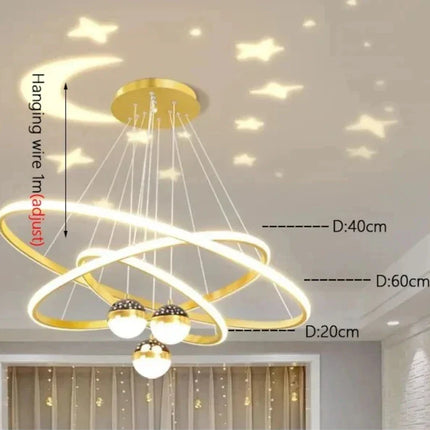 Suspension LED nordique moderne noire et dorée, éclairage cosy pour salon et chambre