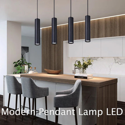 Suspension LED moderne en aluminium noir, lumière chaude ou neutre, 160-300mm