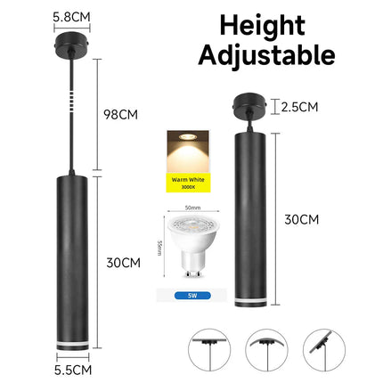 Suspension LED moderne en aluminium noir, lumière chaude ou neutre, 160-300mm