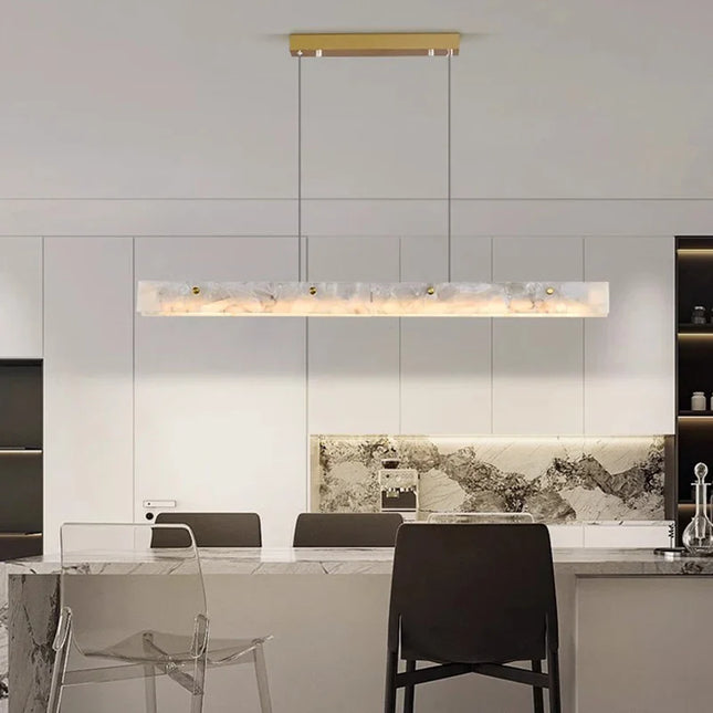 Suspension linéaire en marbre et acier inoxydable LED, design moderne pour salle à manger et chambre