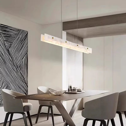 Suspension linéaire en marbre et acier inoxydable LED, design moderne pour salle à manger et chambre