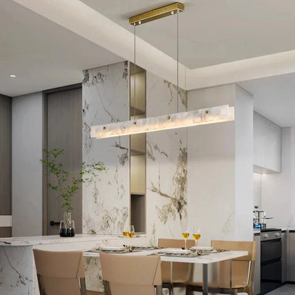 Suspension linéaire en marbre et acier inoxydable LED, design moderne pour salle à manger et chambre