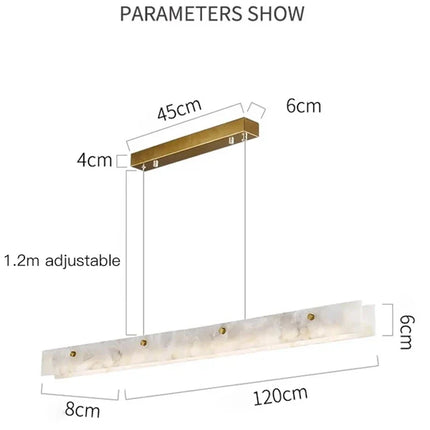 Suspension linéaire en marbre et acier inoxydable LED, design moderne pour salle à manger et chambre