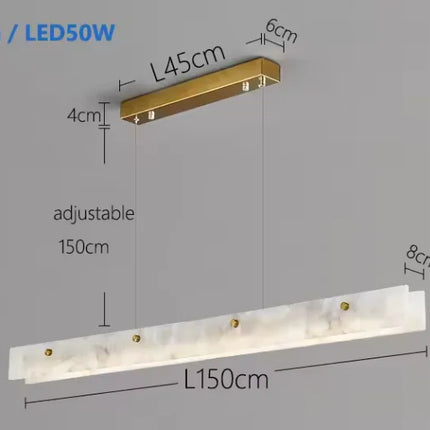 Suspension linéaire en marbre et acier inoxydable LED, design moderne pour salle à manger et chambre