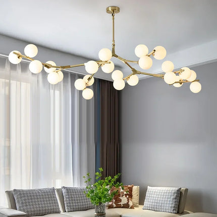 Suspension LED en verre et fer, design moderne à branches, lumière chaleureuse